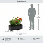 100cm Zinc Galvanised Polished Black Trough Planter